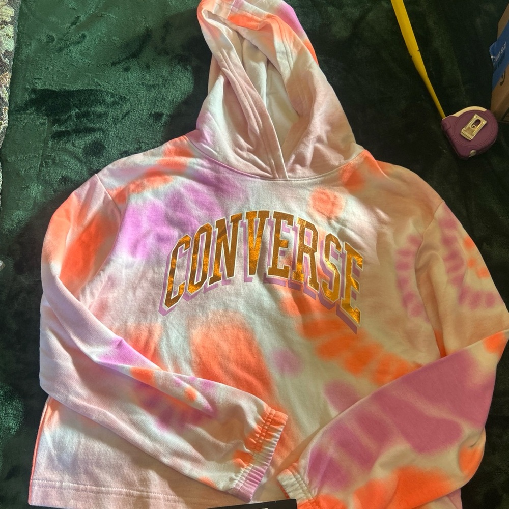 Converse NWT Girls Tie-Dye Long Sleeve Hoodie in Pink & Orange Sz Large
